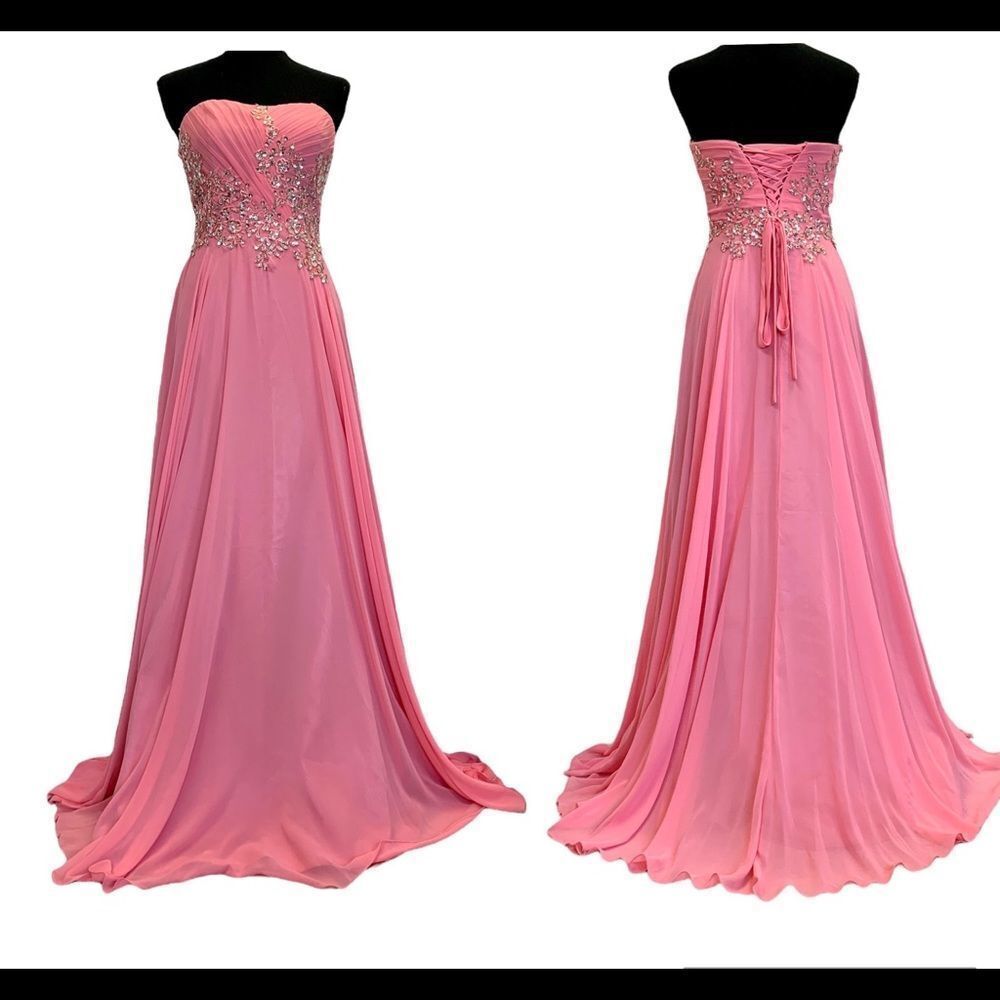 Anna Rose gorgeous pink sleeveless sequin beaded sweetheart prom bridesmaid gown
